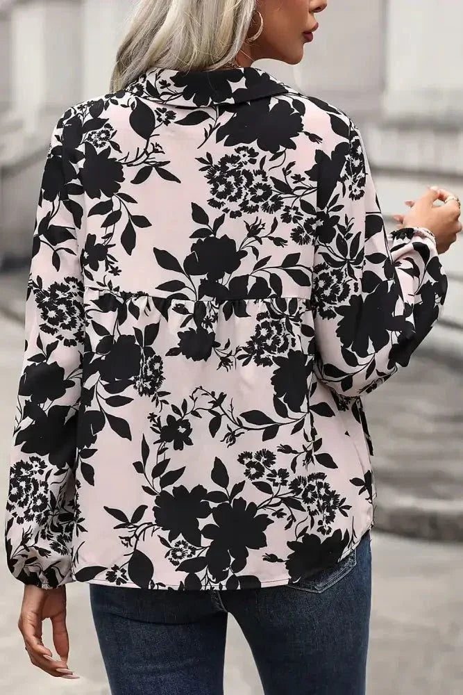 Perfee Printed Tie Neck Balloon Sleeve Blouse - Update AvenueTrendsi100101342107133100101342107133a55e2cdb73c54f74925428644850948f - MaxCream