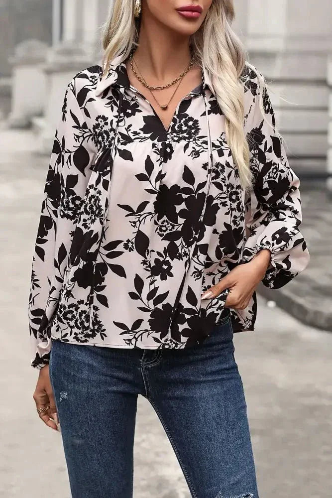 Perfee Printed Tie Neck Balloon Sleeve Blouse - Update AvenueTrendsi1001013421071331001013421071334dddd75f588e4a3a8b9078b0304a481b - MaxCream
