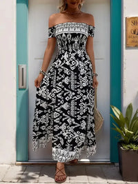 Perfee Slit Printed Off - Shoulder Dress - Update AvenueBoho VibesTrendsi1001007333612781001007333612783ec425e7 - 14ea - 42d7 - a211 - f32759474c2d - MaxBlack