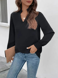 Perfee Smocked Notched Long Sleeve Blouse - Update AvenueTrendsi100101082270155100101082270155c239e7b97b7c4ed99d574c907b1c9251 - MaxBlack