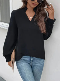 Perfee Smocked Notched Long Sleeve Blouse - Update AvenueTrendsi1001010822701551001010822701554ea5c6a20832492dab85e77e760c78b6 - MaxBlack