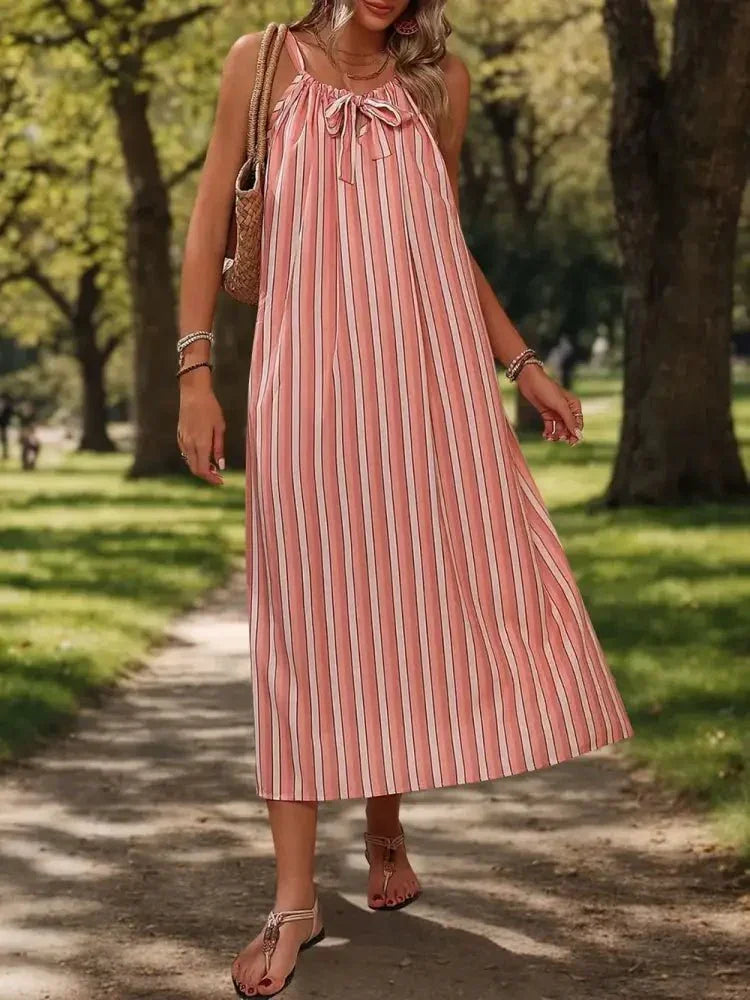 Perfee Striped Tie Neck Midi Cami Dress - Update AvenueBoho VibesTrendsi10010026904104810010026904104843640b2f - 7bd7 - 425f - 9801 - bac23a0c7740 - MaxBurnt Coral