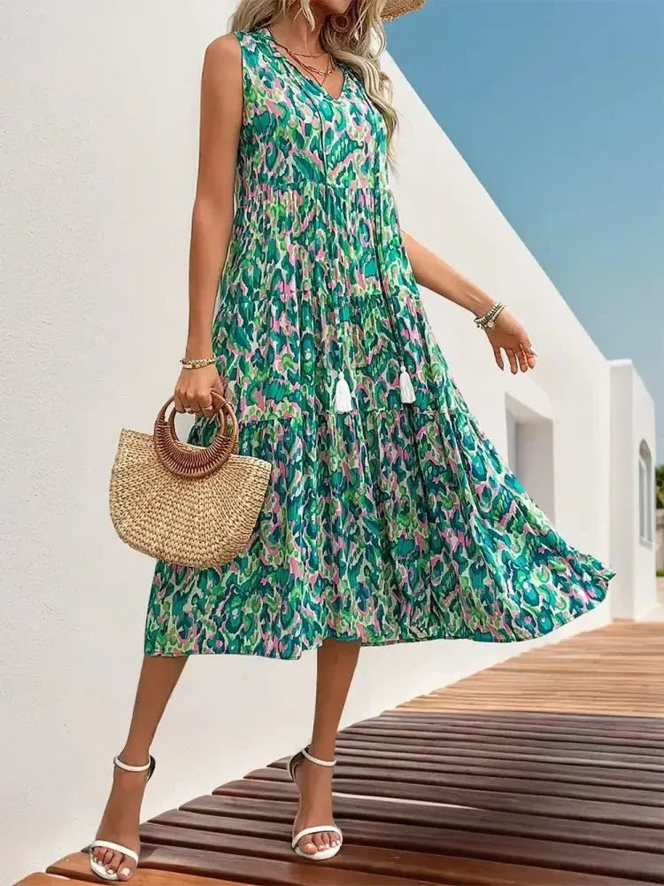 Perfee Tassel Printed Tie Neck Sleeveless Dress - Update AvenueBoho VibesTrendsi10010037567193010010037567193048ae4539 - 1045 - 4394 - 8e55 - b48db56665ee - MaxTurquoise