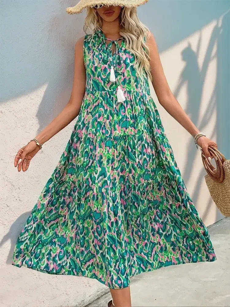 Perfee Tassel Printed Tie Neck Sleeveless Dress - Update AvenueBoho VibesTrendsi10010037567193010010037567193056f71d78 - 9d29 - 460f - 8737 - 8a9032d9988c - MaxTurquoise
