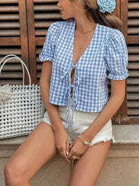 Perfee Tie Front Plaid Puff Sleeve Top - Update AvenueTrendsi1001000038015921001000038015921db0aae8 - 7bea - 4fd7 - a4ef - d225d856a6bc - MaxLight Blue
