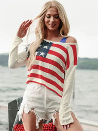 Perfee US Flag Boat Neck Long Sleeve Knit Top - Update AvenueHonor the Stars and StripesTrendsi1001000490210061001000490210065591b349 - 2d79 - 4c9d - adf2 - e636d4b4e671 - MaxIvory