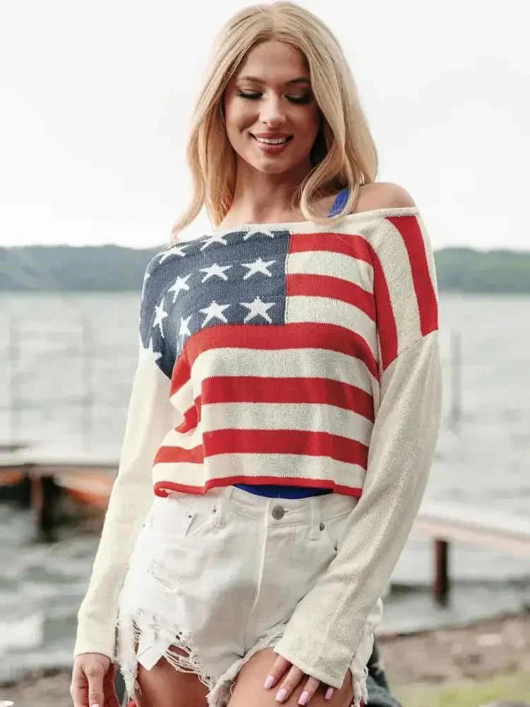 Perfee US Flag Boat Neck Long Sleeve Knit Top - Update AvenueHonor the Stars and StripesTrendsi1001000490210061001000490210065a547366 - 535b - 45a9 - bc04 - ea4d7f6d7fbd - MaxIvory