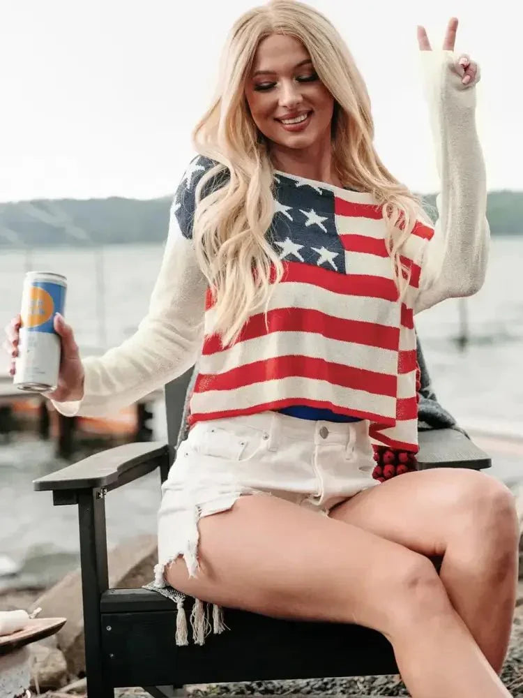 Perfee US Flag Boat Neck Long Sleeve Knit Top - Update AvenueHonor the Stars and StripesTrendsi100100049021006100100049021006c2a4157b - ce2c - 47df - a045 - 83887c2f9651 - MaxIvory