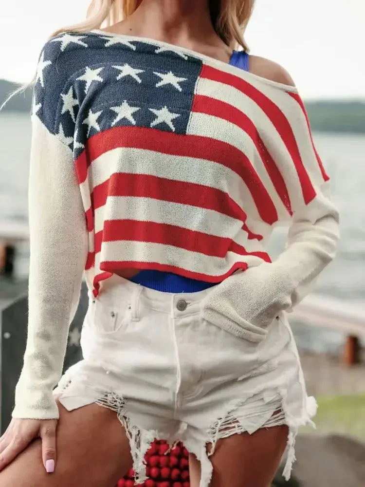Perfee US Flag Boat Neck Long Sleeve Knit Top - Update AvenueHonor the Stars and StripesTrendsi100100049021006100100049021006454ae9d6 - c20c - 47d4 - 80bb - 6a51ac397c66 - MaxIvory