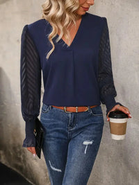 Perfee V - Neck Long Mesh Sleeve Top - Update AvenueTrendsi10010127427659110010127427659111c4449086194a4ab7c722a55172f550 - MaxNavy