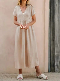 Perfee V - Neck Short Sleeve Midi Dress - Update AvenueTrendsi100100677451011100100677451011b1555ba4 - 248b - 449c - bed1 - 0bec82bd2171 - MaxTan