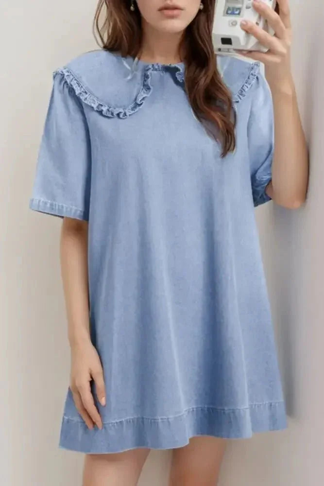 Peter Pan Collar Short Sleeve Denim Dress - Update AvenueDenim Dresses & SkirtsTrendsi1001007768113021001007768113029d86d2b0 - e3f6 - 4d88 - 9c79 - 4d03eaf55403 - Max - OriginLight Blue