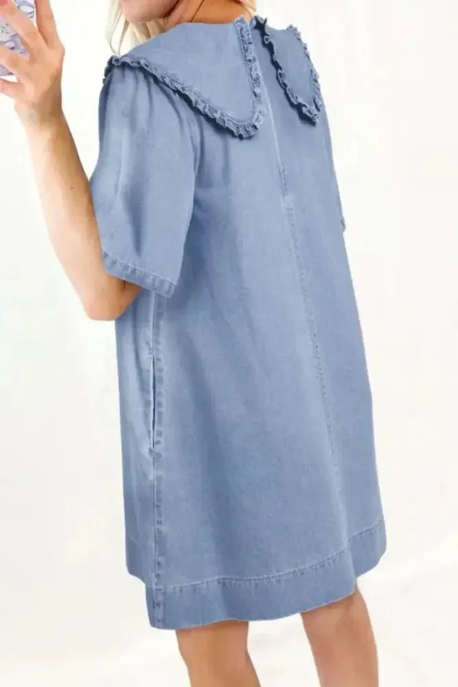 Peter Pan Collar Short Sleeve Denim Dress - Update AvenueDenim Dresses & SkirtsTrendsi1001007768113021001007768113027860f8c8 - 2afd - 441c - a1e2 - b2986a128eb4 - Max - OriginLight Blue