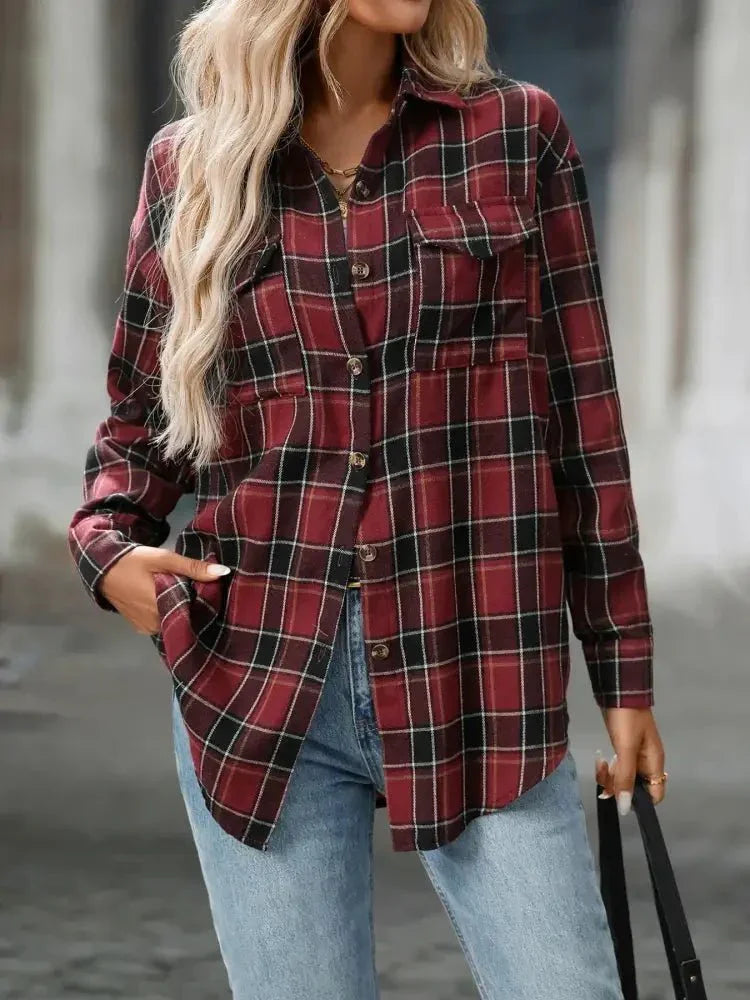 Plaid Button - Down Oversized Shirt - Update AvenueTrendsi1001003615683591001003615683598452b94c - 5def - 4c27 - 9f4d - ac8bd088553f - Max - OriginDeep Wine Red