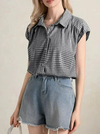 Plaid Button Up Cap Sleeve Shirt - Update AvenueTrendsi10010087021116710010087021116783221063 - 9d82 - 44d4 - 99fb - 96f0bfe5f340 - Max - OriginBlack