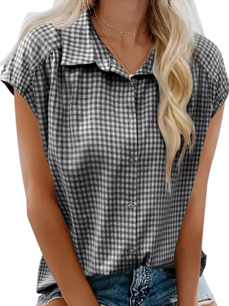 Plaid Button Up Cap Sleeve Shirt - Update AvenueTrendsi10010087021116710010087021116718579f1d - 18ea - 4626 - 815a - d67baab6b6e8 - Max - OriginBlack