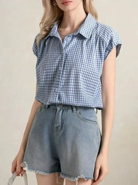 Plaid Button Up Cap Sleeve Shirt - Update AvenueTrendsi100100870211605100100870211605c406e44a - 1492 - 40ef - a01d - ded45fa602bc - Max - OriginLight Blue