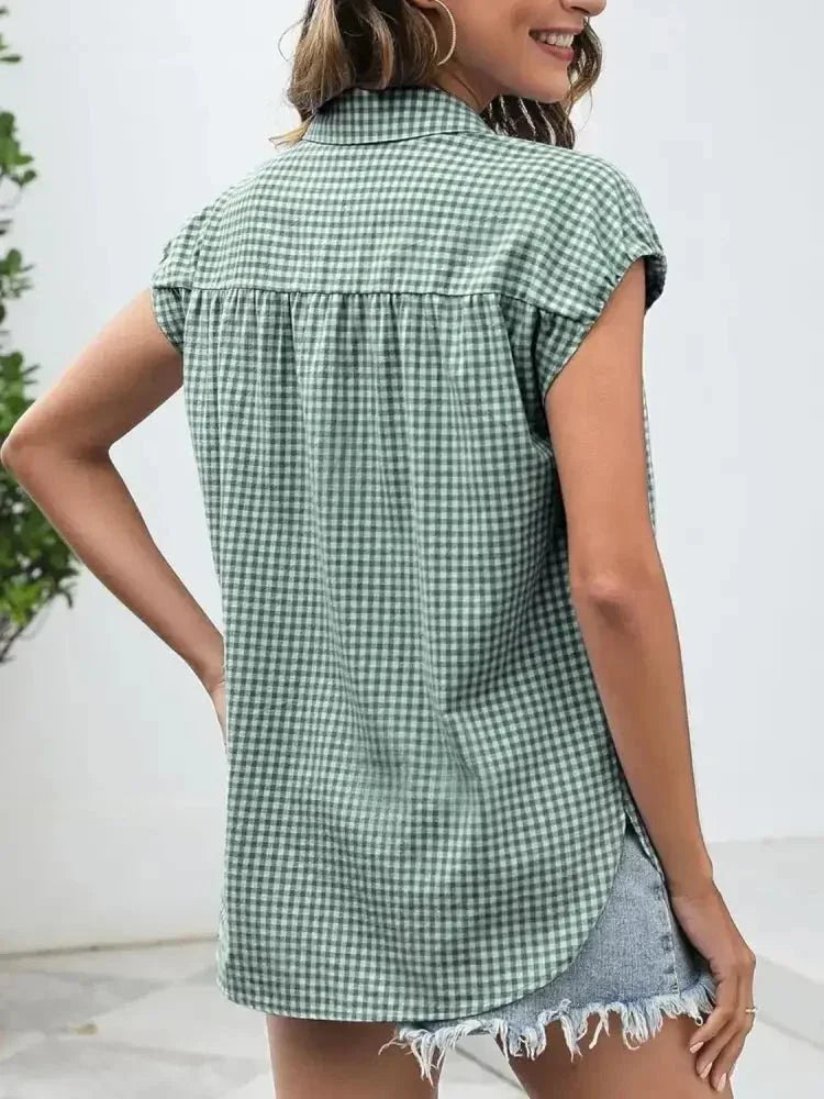 Plaid Button Up Cap Sleeve Shirt - Update AvenueTrendsi100100870211685100100870211685a3c15306 - 929f - 4819 - 9dfc - fbae20abd2fc - Max - OriginGum Leaf