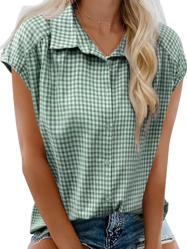 Plaid Button Up Cap Sleeve Shirt - Update AvenueTrendsi1001008702116851001008702116857895908d - 82f9 - 4ec4 - b571 - 82a5e0c21e9e - Max - OriginGum Leaf