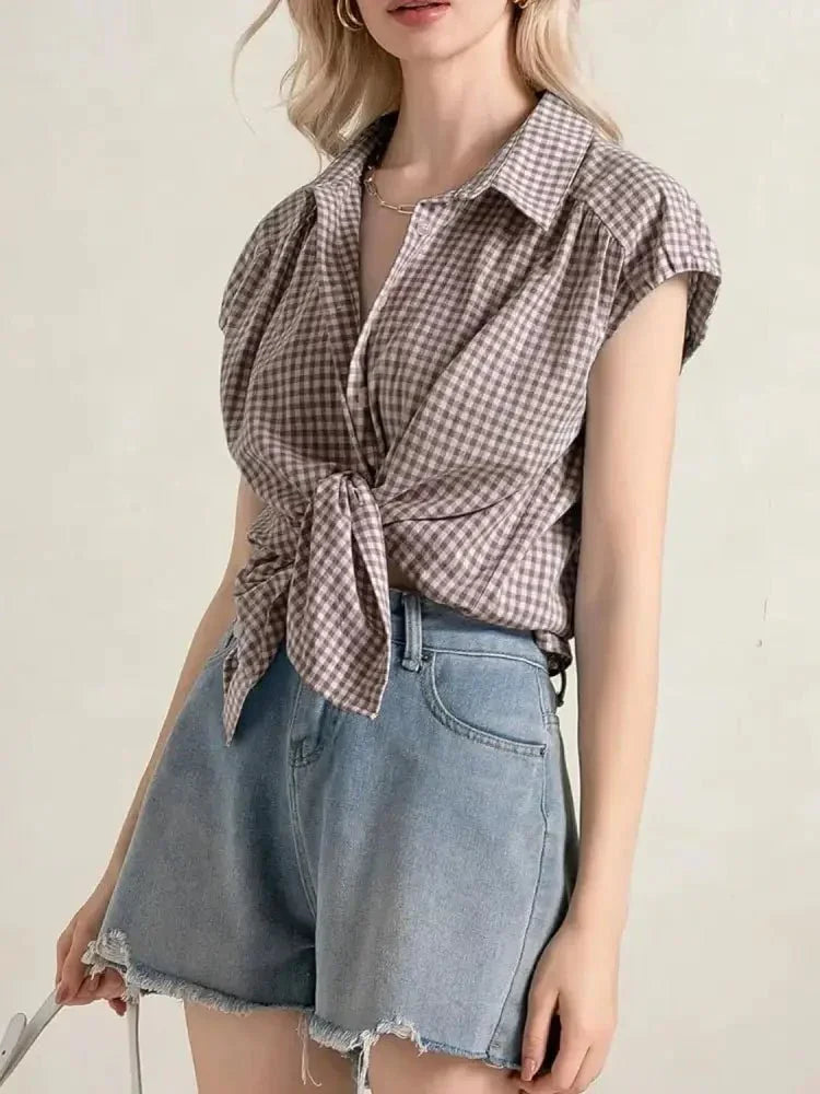 Plaid Button Up Cap Sleeve Shirt - Update AvenueTrendsi100100870216305100100870216305779e9bf9 - 4936 - 4cec - ab0e - 0afb4afe54c6 - Max - OriginTaupe