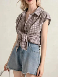 Plaid Button Up Cap Sleeve Shirt - Update AvenueTrendsi100100870216305100100870216305779e9bf9 - 4936 - 4cec - ab0e - 0afb4afe54c6 - Max - OriginTaupe