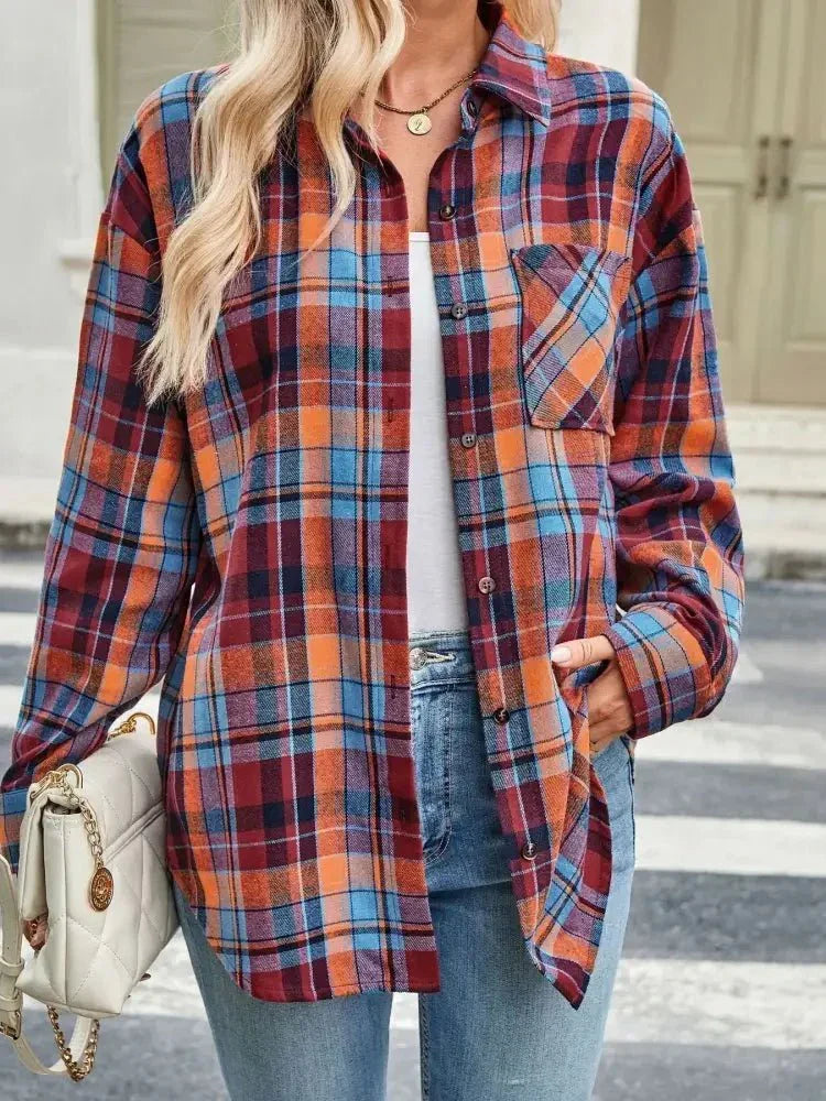 Plaid Button Up Long Sleeve Shirt - Update AvenueTrendsi10010010592069910010010592069935da084039e94af38ecdf2b6434e67be - Max - OriginRed