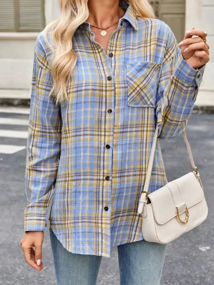 Plaid Button Up Long Sleeve Shirt - Update AvenueTrendsi1001001059211801001001059211806302da39fa9646ae97fd70da01c475c1 - Max - OriginLight Blue