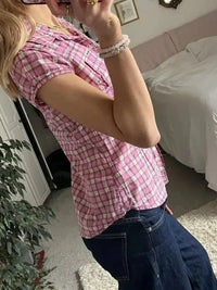 Plaid Cap Sleeve Button - Up Shirt - Update AvenueTrendsi100100801028116100100801028116226ef6c32ede47f98c5d26a5df9dc4cf - Max - OriginPink