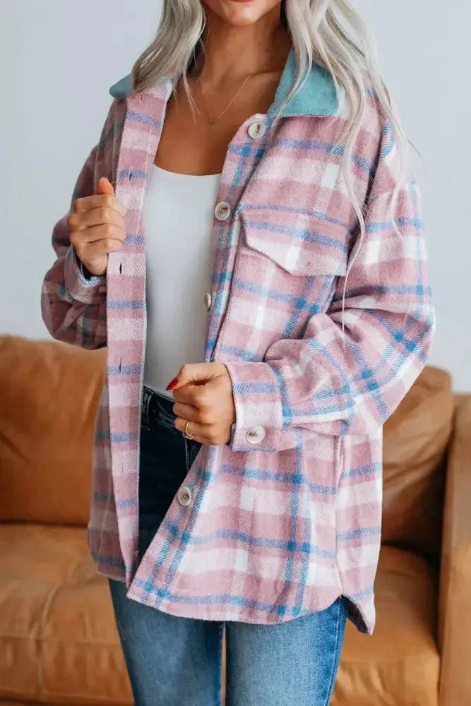 Plaid Collared Neck Flap Pockets Shacket - Update AvenueTrendsi10010068838610210010068838610257c1aa09 - 1669 - 40e5 - 8431 - 81281ff02c4b - MaxDusty Pink