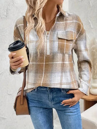 Plaid Collared Neck Half Zip Long Sleeve Top - Update AvenueTrendsi1001008260638591001008260638591ed7971e - 6881 - 4274 - 86c0 - e6e0ba2f78a7 - MaxCamel