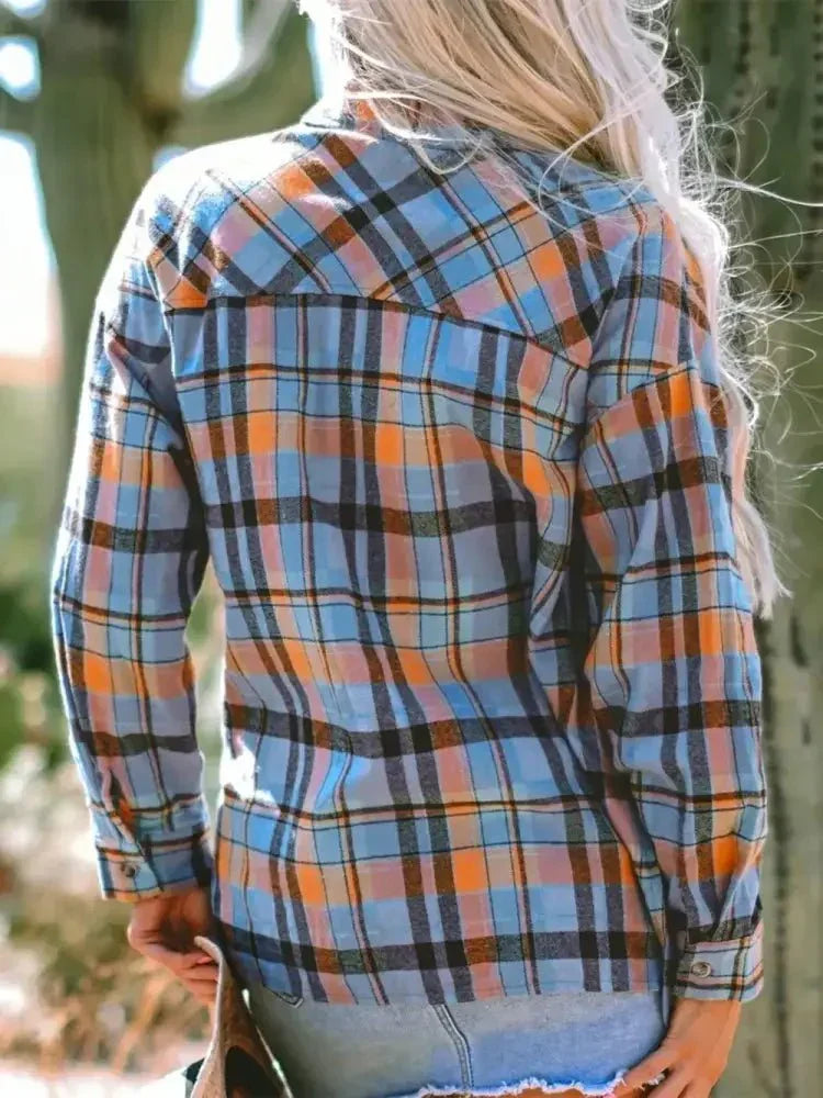 Plaid Collared Neck Long Sleeve Shirt - Update AvenueTrendsi100100447411760100100447411760fd78796a - 886e - 41e5 - 9505 - 50e4697ecb10 - MaxSky Blue