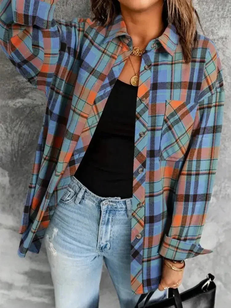 Plaid Collared Neck Long Sleeve Shirt - Update AvenueTrendsi100100447411760100100447411760e233e9a5 - 1fb1 - 468f - a6b2 - 3e8bb5f13a2f - MaxSky Blue