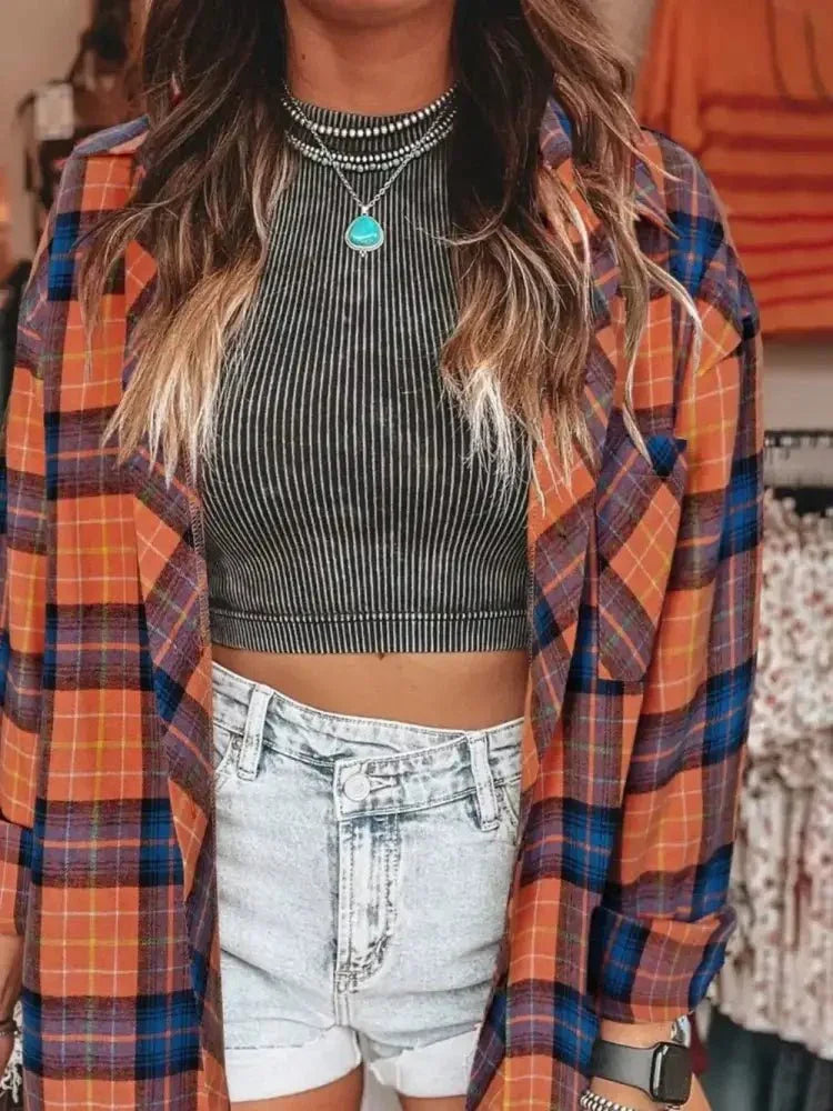 Plaid Collared Neck Long Sleeve Shirt - Update AvenueTrendsi10010044741218310010044741218367e1b2ae - 4a7e - 4938 - bcbf - d7e0e527d6f4 - MaxOrange