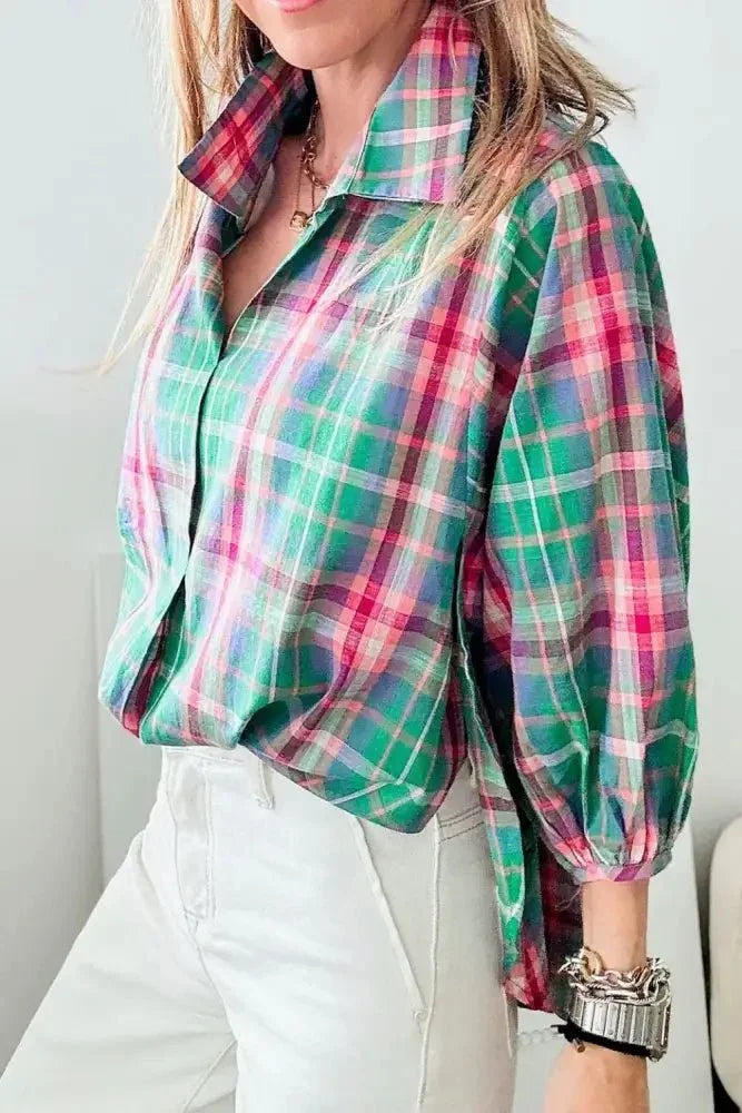Plaid Collared Neck Three - Quarter Sleeve Shirt - Update AvenueTrendsi10010040460552510010040460552516b47f8f - 902c - 43fd - 9dc4 - 847f69ff37be - MaxPlaid
