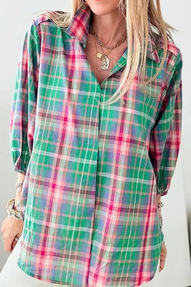 Plaid Collared Neck Three - Quarter Sleeve Shirt - Update AvenueTrendsi100100404605525100100404605525cf7fcd07 - 547a - 4c26 - a3ea - 50d94c782d98 - MaxPlaid