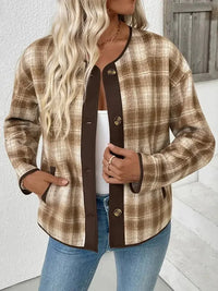 Plaid Long Sleeve Button - Up Jacket - Update AvenueTrendsi1001006556733211001006556733218efb719b15774e0ca5ee70319995b653 - Max - OriginKhaki