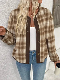 Plaid Long Sleeve Button - Up Jacket - Update AvenueTrendsi100100655673321100100655673321357d2ffaee8a49259f160e68cafbfb3d - Max - OriginKhaki
