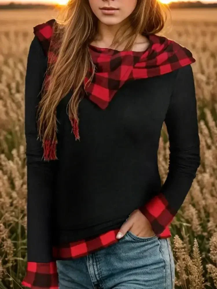 Plaid Long Sleeve Hooded Blouse - Update AvenueTrendsi1001015090216871001015090216874da41cd5b27146019ead2d44d1d441d5 - MaxBlack