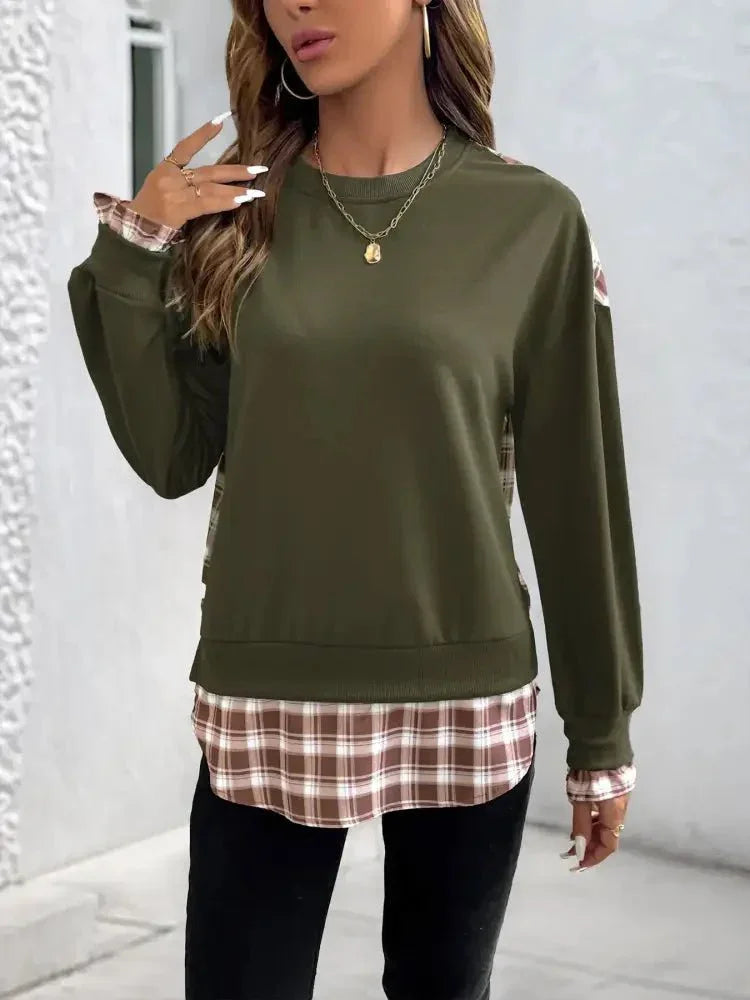 Plaid Long Sleeve Sweatshirt - Update AvenueTrendsi1001009675438891001009675438897584a73763ec4de685b13627cbc9b39c - Max - OriginArmy Green