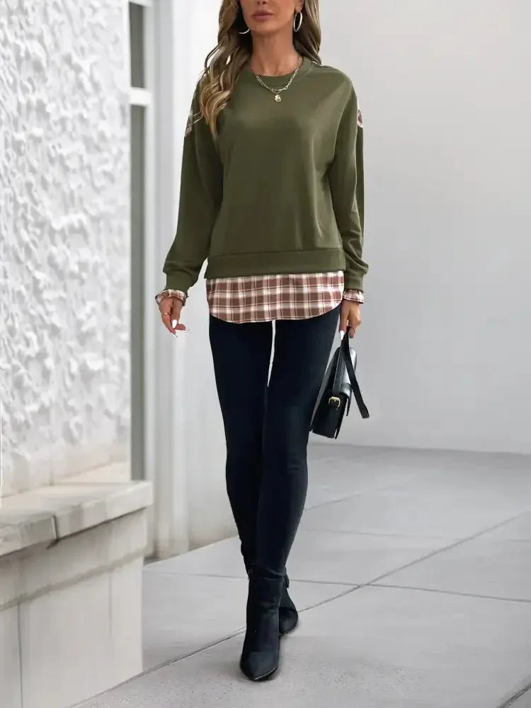 Plaid Long Sleeve Sweatshirt - Update AvenueTrendsi10010096754388910010096754388975191a52d77f46638d02f56783eb8f5b - Max - OriginArmy Green