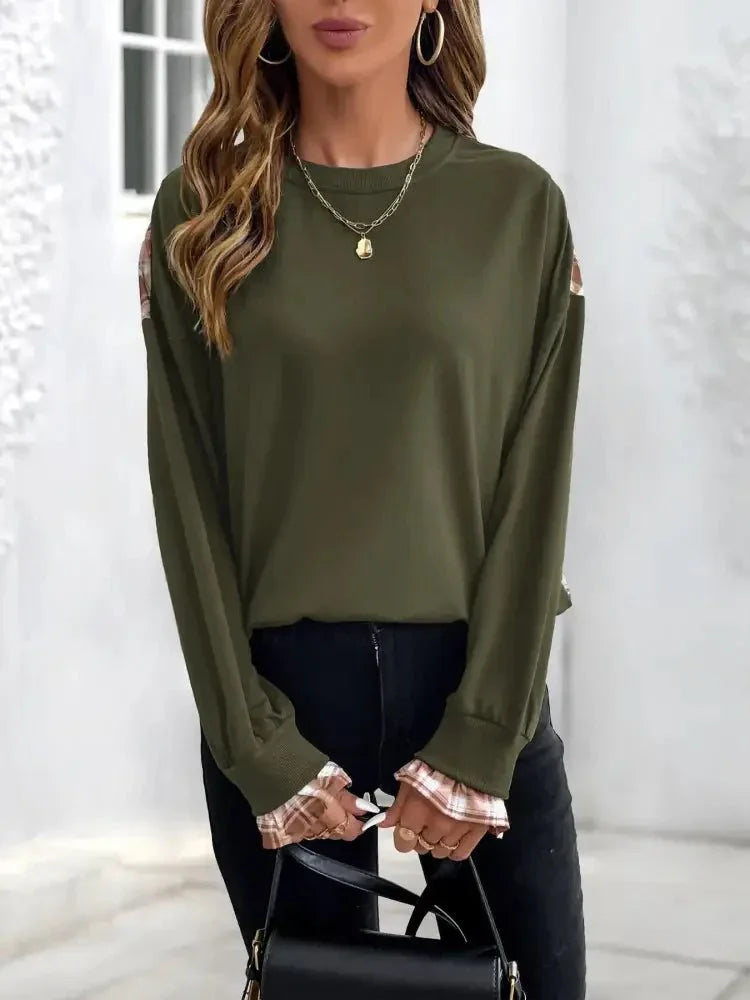 Plaid Long Sleeve Sweatshirt - Update AvenueTrendsi10010096754388910010096754388923cd4837fefe4554a512e95023a88e9a - Max - OriginArmy Green