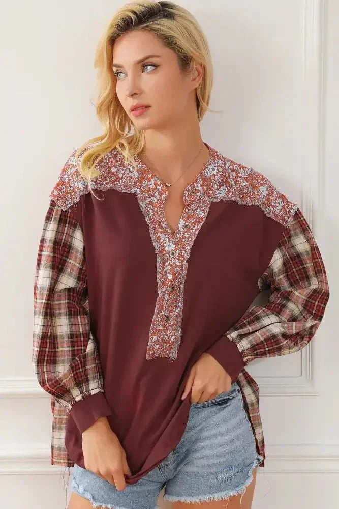 Plaid Notched Neck Slit Blouse - Update AvenueTrendsi100101493918442100101493918442fb416034427243df8f19777b86348c47 - MaxYellow