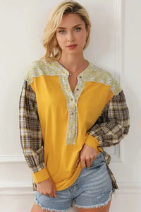 Plaid Notched Neck Slit Blouse - Update AvenueTrendsi10010149391844210010149391844297163c8e142f4e6592eee8ecdbcdddd7 - MaxYellow