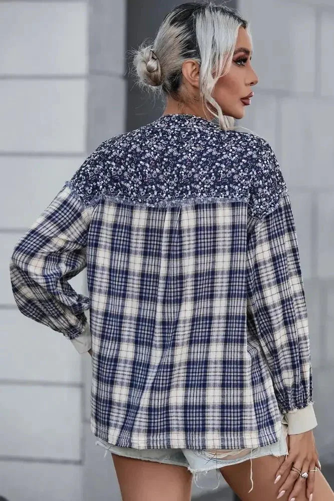 Plaid Notched Neck Slit Blouse - Update AvenueTrendsi10010149391909910010149391909963a98b3308354b198e53bbf6195c8592 - MaxBeige