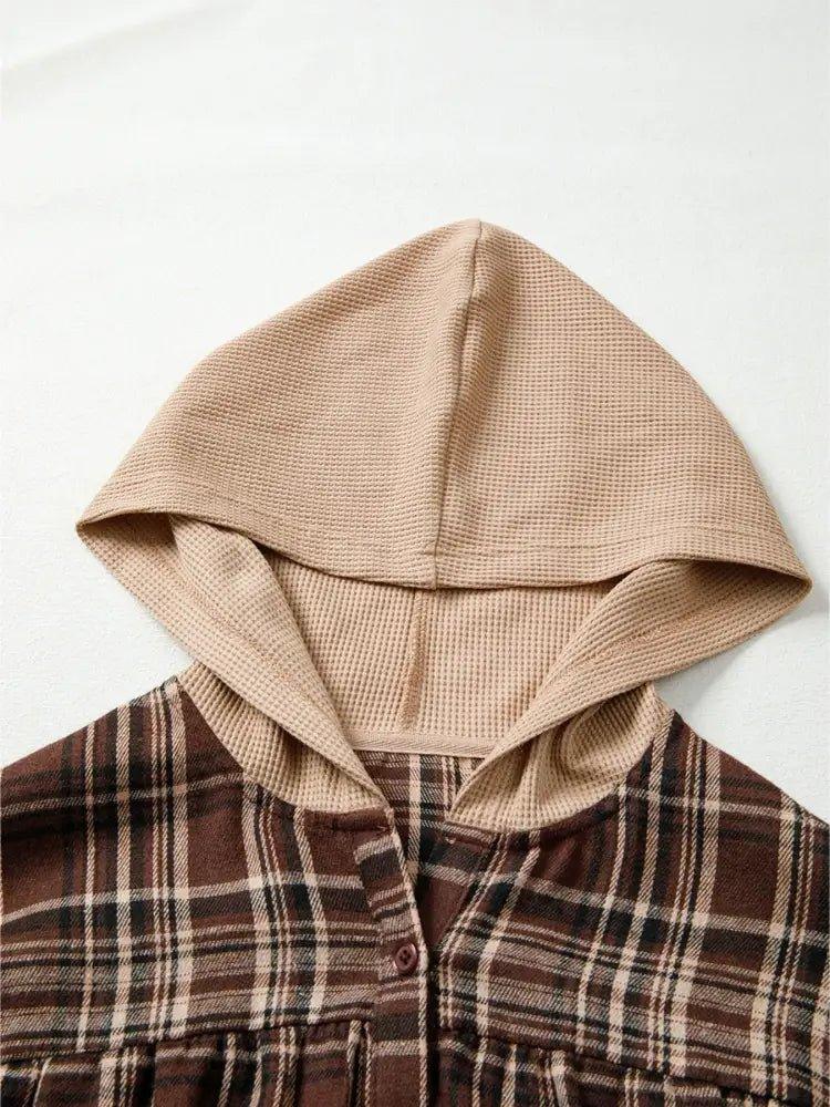 Plaid Patchwork Long Sleeve Hooded Top - Update AvenueTrendsi1001004657764791001004657764790b2cb4e1f0924ca3b71a461753e3e4ca - Max - OriginBrown