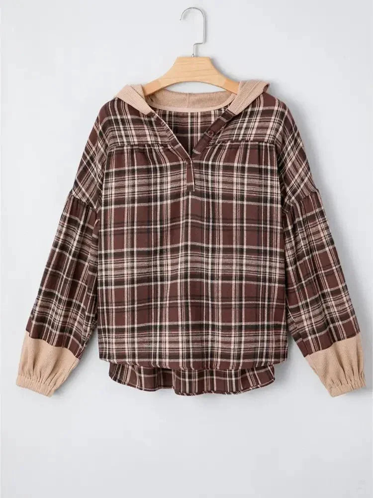 Plaid Patchwork Long Sleeve Hooded Top - Update AvenueTrendsi1001004657764791001004657764799dc10d0f1f4d49e69d6566641238474e - Max - OriginBrown