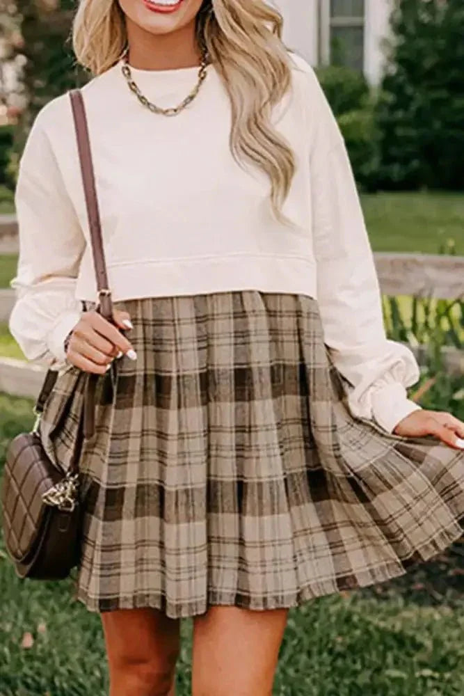 Plaid Round Neck Long Sleeve Mini Dress - Update AvenueTrendsi1001007188418431001007188418431aaba45f - d6bb - 40d8 - aa37 - 4da6fd64555b - MaxBeige