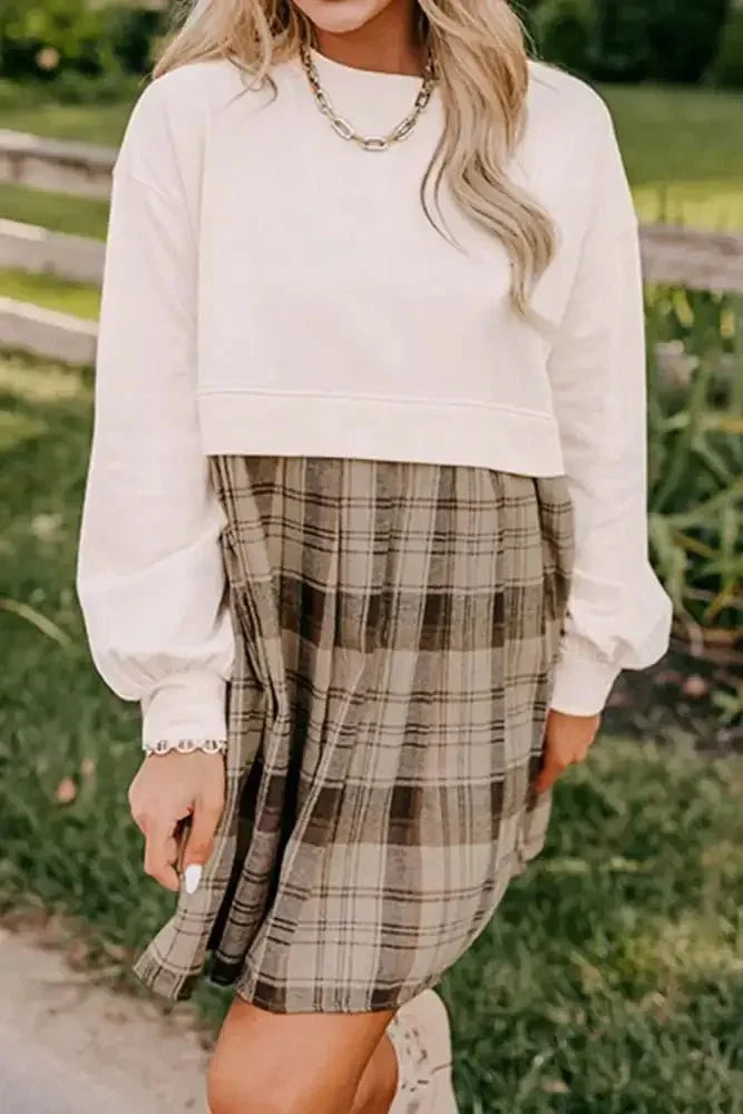 Plaid Round Neck Long Sleeve Mini Dress - Update AvenueTrendsi10010071884184310010071884184308d10825 - b1ba - 42e8 - a50b - 1142c098ec8f - MaxBeige