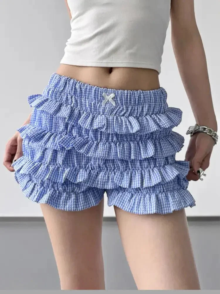 Plaid Ruffled Layered Shorts - Update AvenueTrendsi1001003425429821001003425429826def632b567346d59bd468937e7b2983 - Max - OriginBlue