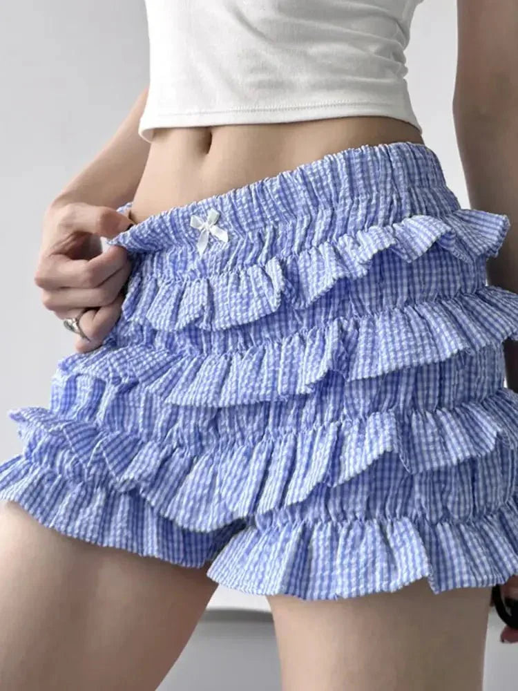 Plaid Ruffled Layered Shorts - Update AvenueTrendsi10010034254298210010034254298290df2ebb50d14004a5dca952942aae67 - Max - OriginBlue